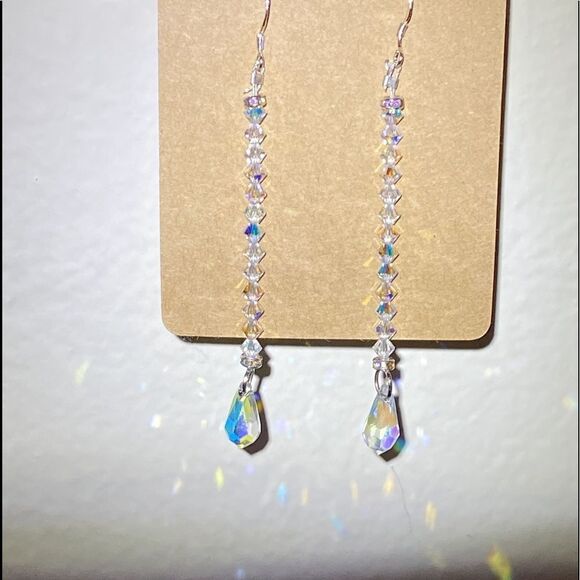 Handmade Austrian Crystal and .925 Sterling Silver Tear Drop Earings - Picture 3 of 5